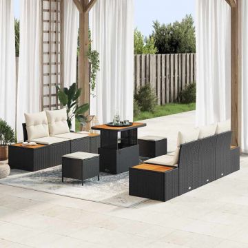 vidaXL Set de canapele pentru grădină cu pernă 8 pcs Negru și Crem