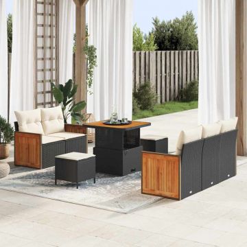 vidaXL Set de canapele pentru grădină cu pernă 8 pcs Negru Rattan poli