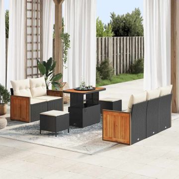 vidaXL Set de canapele pentru grădină cu pernă 8 pcs Negru Rattan poli