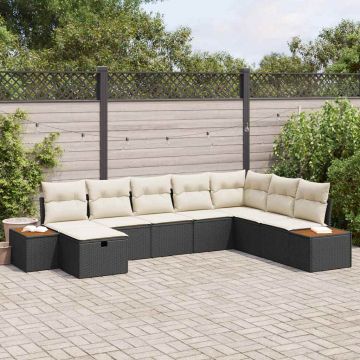 vidaXL Set de canapele pentru grădină cu pernă 8 pcs Negru Rattan poli