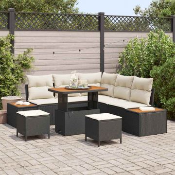 vidaXL Set de canapele pentru grădină cu pernă 8 pcs Negru Rattan poli
