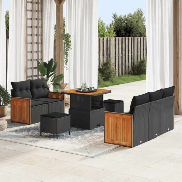 vidaXL Set de canapele pentru grădină cu pernă 8 pcs Negru Rattan poli