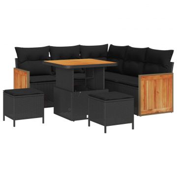 vidaXL Set de canapele pentru grădină cu pernă 8 pcs Negru