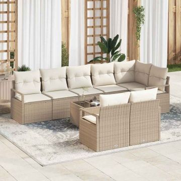 vidaXL Set de canapele pentru grădină cu pernă 9 pcs Bej și crem