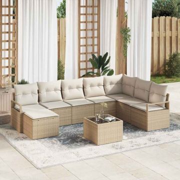 vidaXL Set de canapele pentru grădină cu pernă 9 pcs Bej și crem