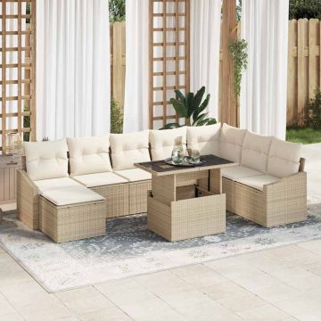 vidaXL Set de canapele pentru grădină cu pernă 9 pcs Bej și crem