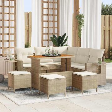 vidaXL Set de canapele pentru grădină cu pernă 9 pcs bej și crem