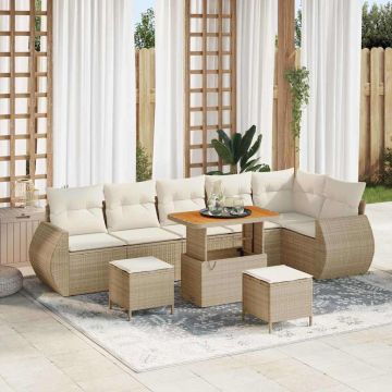 vidaXL Set de canapele pentru grădină cu pernă 9 pcs bej și crem