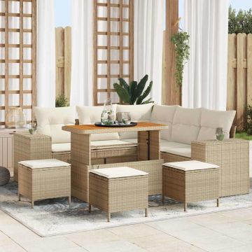 vidaXL Set de canapele pentru grădină cu pernă 9 pcs Bej și crem
