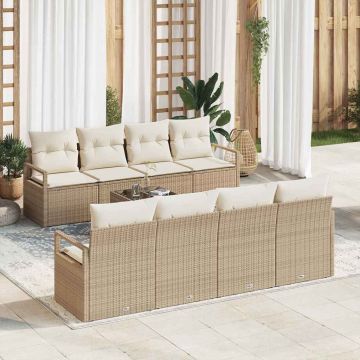 vidaXL Set de canapele pentru grădină cu pernă 9 pcs Bej și crem