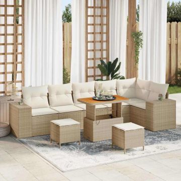 vidaXL Set de canapele pentru grădină cu pernă 9 pcs Bej și crem
