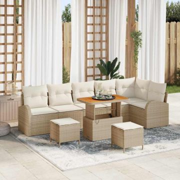 vidaXL Set de canapele pentru grădină cu pernă 9 pcs Bej și crem
