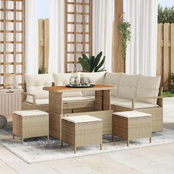 vidaXL Set de canapele pentru grădină cu pernă 9 pcs Bej și crem