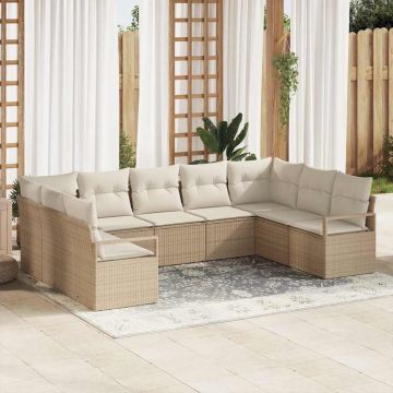 vidaXL Set de canapele pentru grădină cu pernă 9 pcs Bej și crem