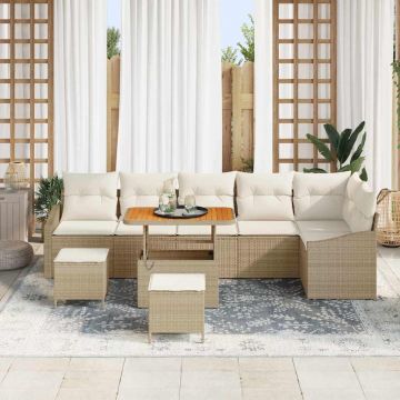 vidaXL Set de canapele pentru grădină cu pernă 9 pcs Bej și crem