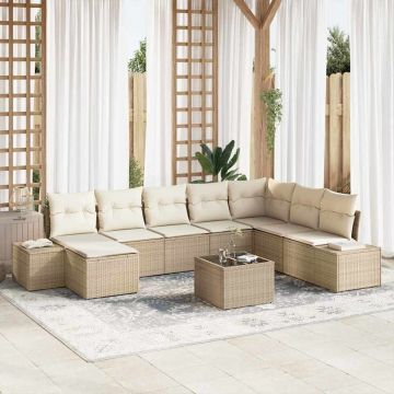 vidaXL Set de canapele pentru grădină cu pernă 9 pcs bej și crem