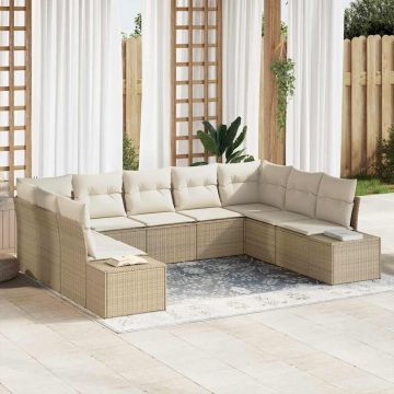 vidaXL Set de canapele pentru grădină cu pernă 9 pcs bej și crem