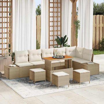 vidaXL Set de canapele pentru grădină cu pernă 9 pcs Bej și crem