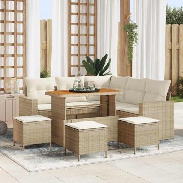 vidaXL Set de canapele pentru grădină cu pernă 9 pcs bej și crem