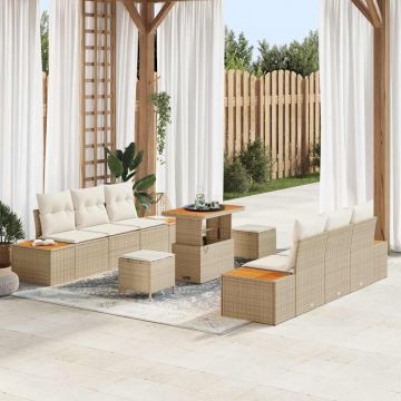 vidaXL Set de canapele pentru grădină cu pernă 9 pcs Bej și crem