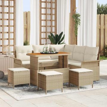 vidaXL Set de canapele pentru grădină cu pernă 9 pcs Bej și crem