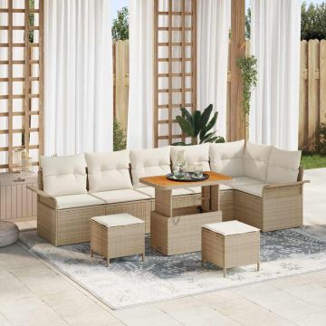 vidaXL Set de canapele pentru grădină cu pernă 9 pcs Bej și crem