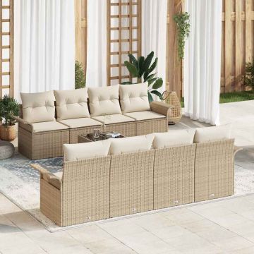 vidaXL Set de canapele pentru grădină cu pernă 9 pcs Bej și crem