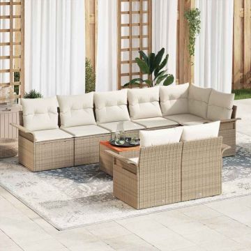 vidaXL Set de canapele pentru grădină cu pernă 9 pcs Bej și crem