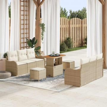 vidaXL Set de canapele pentru grădină cu pernă 9 pcs Bej și crem