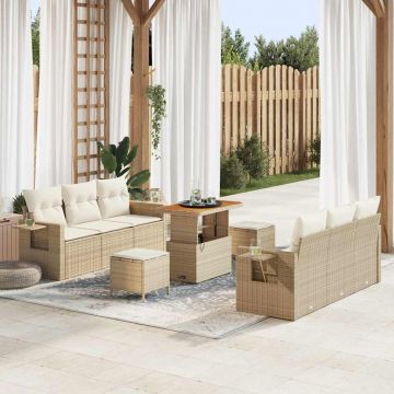 vidaXL Set de canapele pentru grădină cu pernă 9 pcs bej și crem