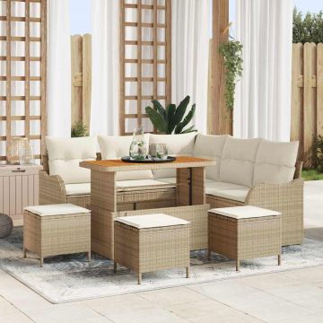 vidaXL Set de canapele pentru grădină cu pernă 9 pcs Bej și crem