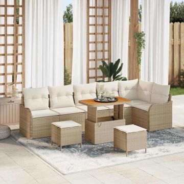 vidaXL Set de canapele pentru grădină cu pernă 9 pcs Bej și crem