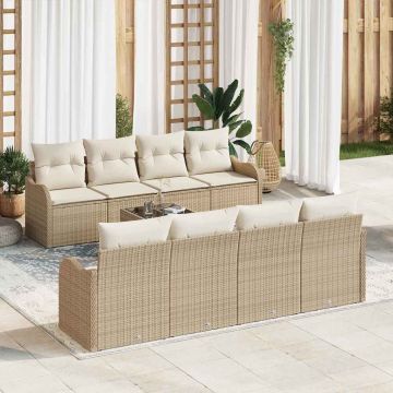 vidaXL Set de canapele pentru grădină cu pernă 9 pcs Bej și crem