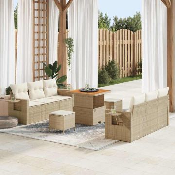 vidaXL Set de canapele pentru grădină cu pernă 9 pcs bej și crem