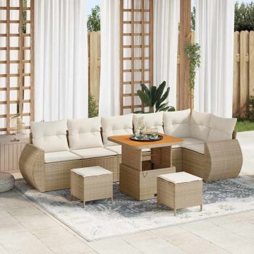 vidaXL Set de canapele pentru grădină cu pernă 9 pcs bej și crem