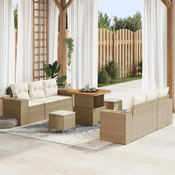 vidaXL Set de canapele pentru grădină cu pernă 9 pcs bej și crem