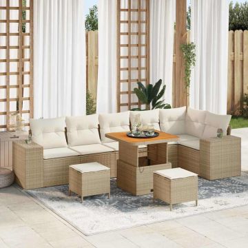 vidaXL Set de canapele pentru grădină cu pernă 9 pcs Bej și crem