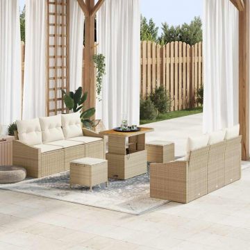 vidaXL Set de canapele pentru grădină cu pernă 9 pcs Bej și crem