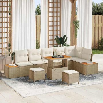 vidaXL Set de canapele pentru grădină cu pernă 9 pcs Bej Rattan poli