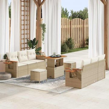 vidaXL Set de canapele pentru grădină cu pernă 9 pcs Bej Rattan poli