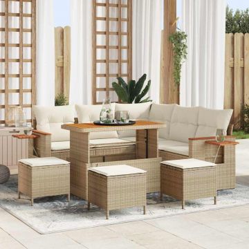 vidaXL Set de canapele pentru grădină cu pernă 9 pcs Bej Rattan poli