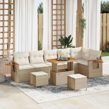 vidaXL Set de canapele pentru grădină cu pernă 9 pcs Bej Rattan poli