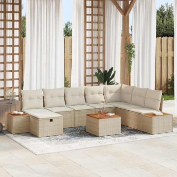 vidaXL Set de canapele pentru grădină cu pernă 9 pcs Bej Rattan poli