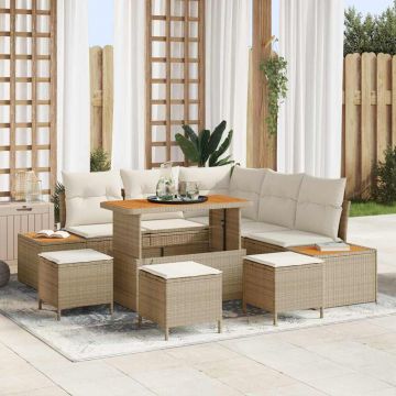 vidaXL Set de canapele pentru grădină cu pernă 9 pcs Bej Rattan poli