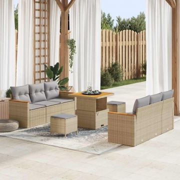 vidaXL Set de canapele pentru grădină cu pernă 9 pcs Bej Rattan poli