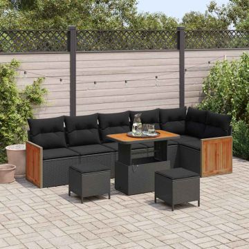 vidaXL Set de canapele pentru grădină cu pernă 9 pcs Negru