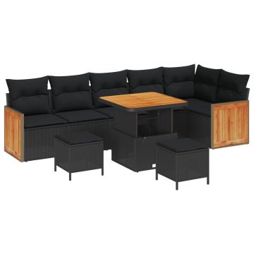 vidaXL Set de canapele pentru grădină cu pernă 9 pcs Negru