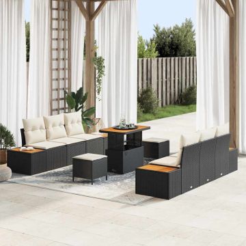 vidaXL Set de canapele pentru grădină cu pernă 9 pcs Negru și Crem