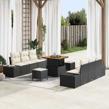 vidaXL Set de canapele pentru grădină cu pernă 9 pcs Negru și Crem