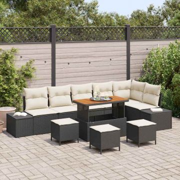vidaXL Set de canapele pentru grădină cu pernă 9 pcs Negru și Crem